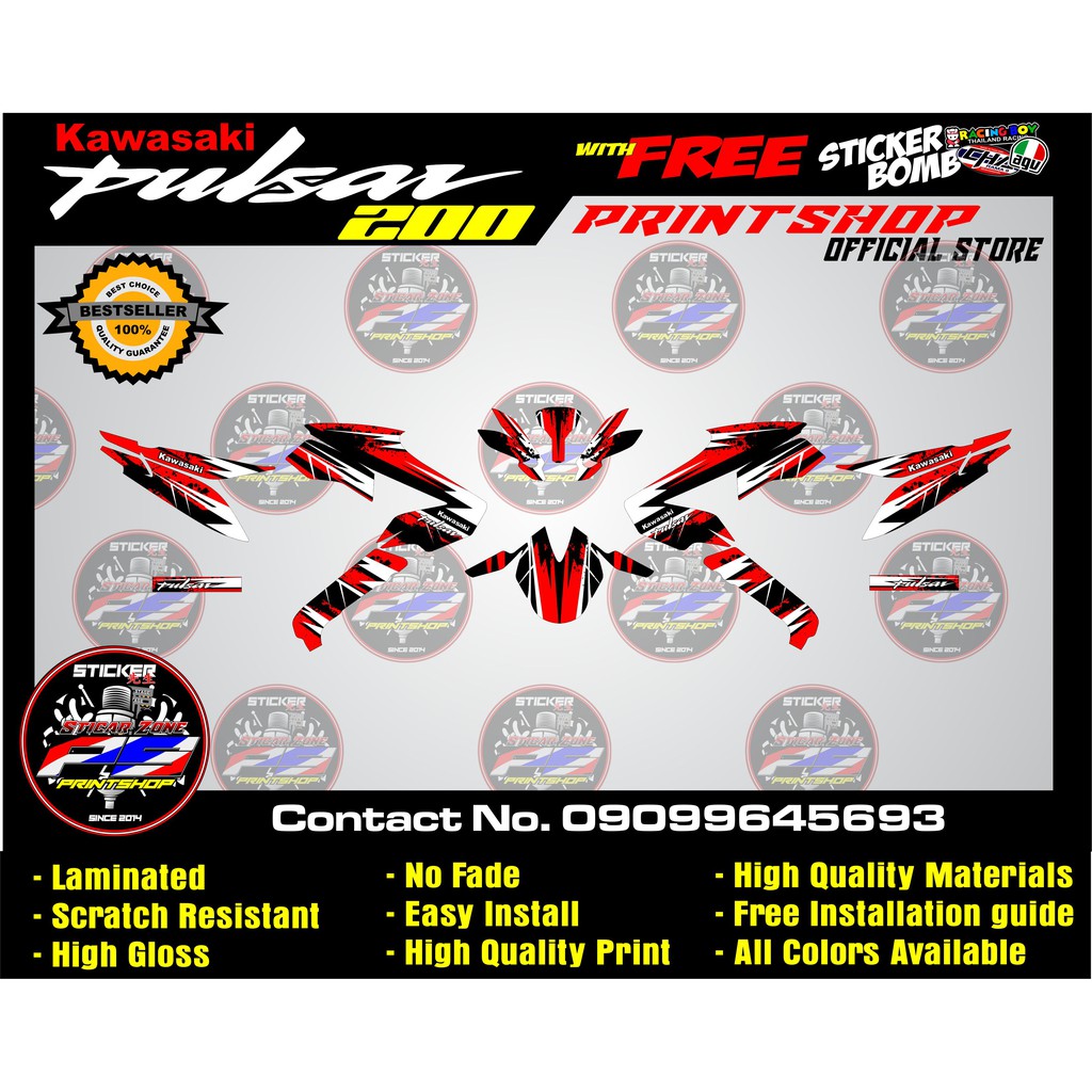 Rouser Ns200 Kawasaki Pulsar Full Set Sticker Decals Quality And