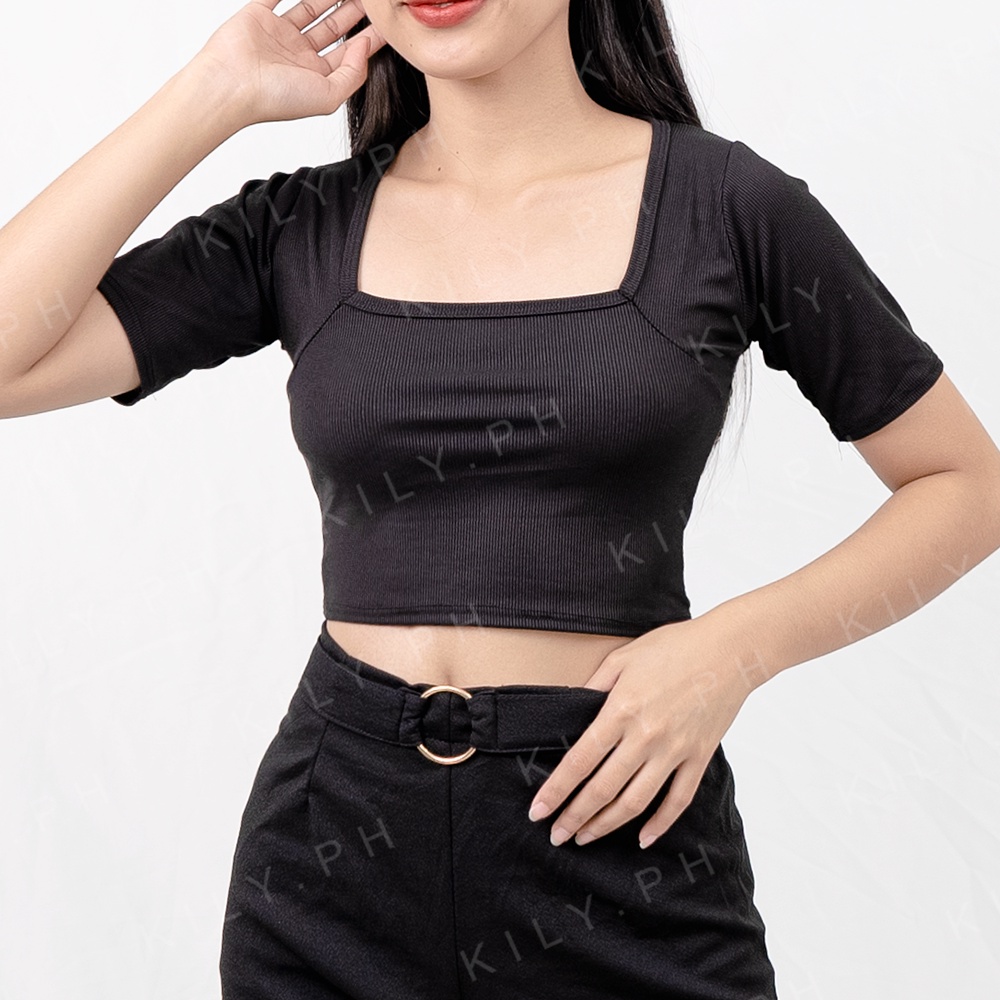 KILY PH Daily Basic Crop Top Square Neck Top Knitted Trendy Blouse