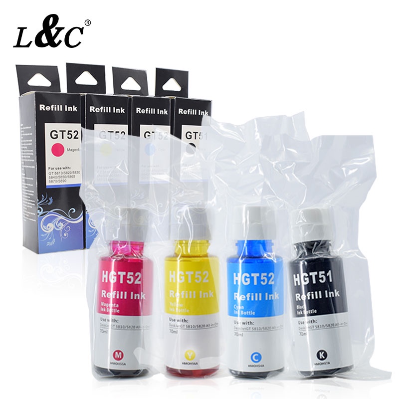 L C Refill GT51 GT52 Ink Set Dye Ink For HP Inkjet Printer 410 319 500