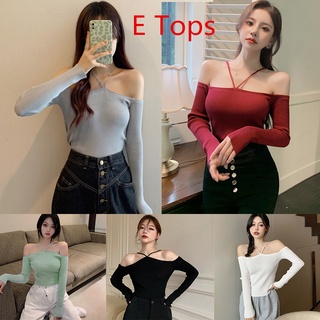 Women Sexy Off Shoulder Slash Neck Casual Long Sleeve Crop Top Korean