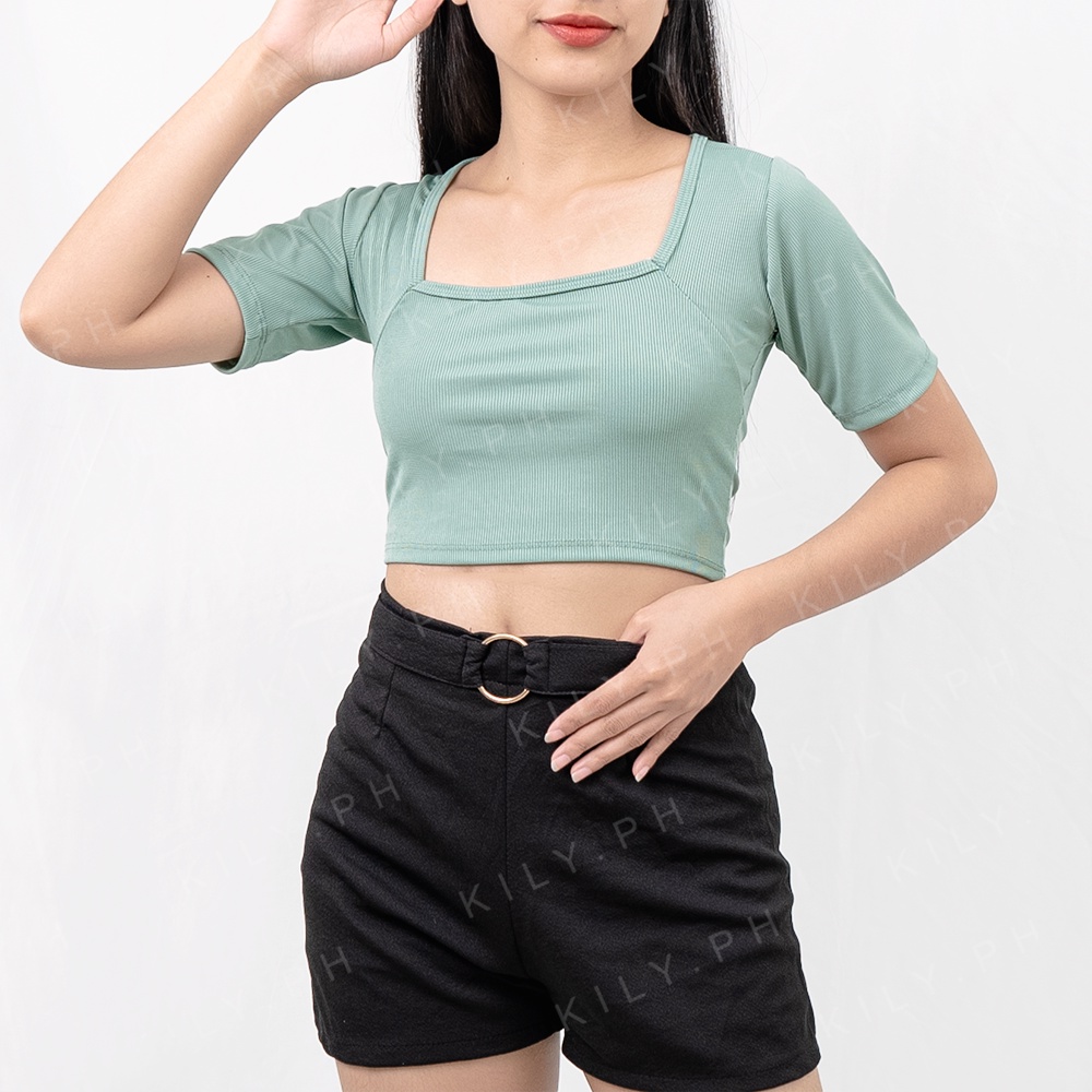 Kily Ph Daily Basic Crop Top Square Neck Top Knitted Trendy Blouse