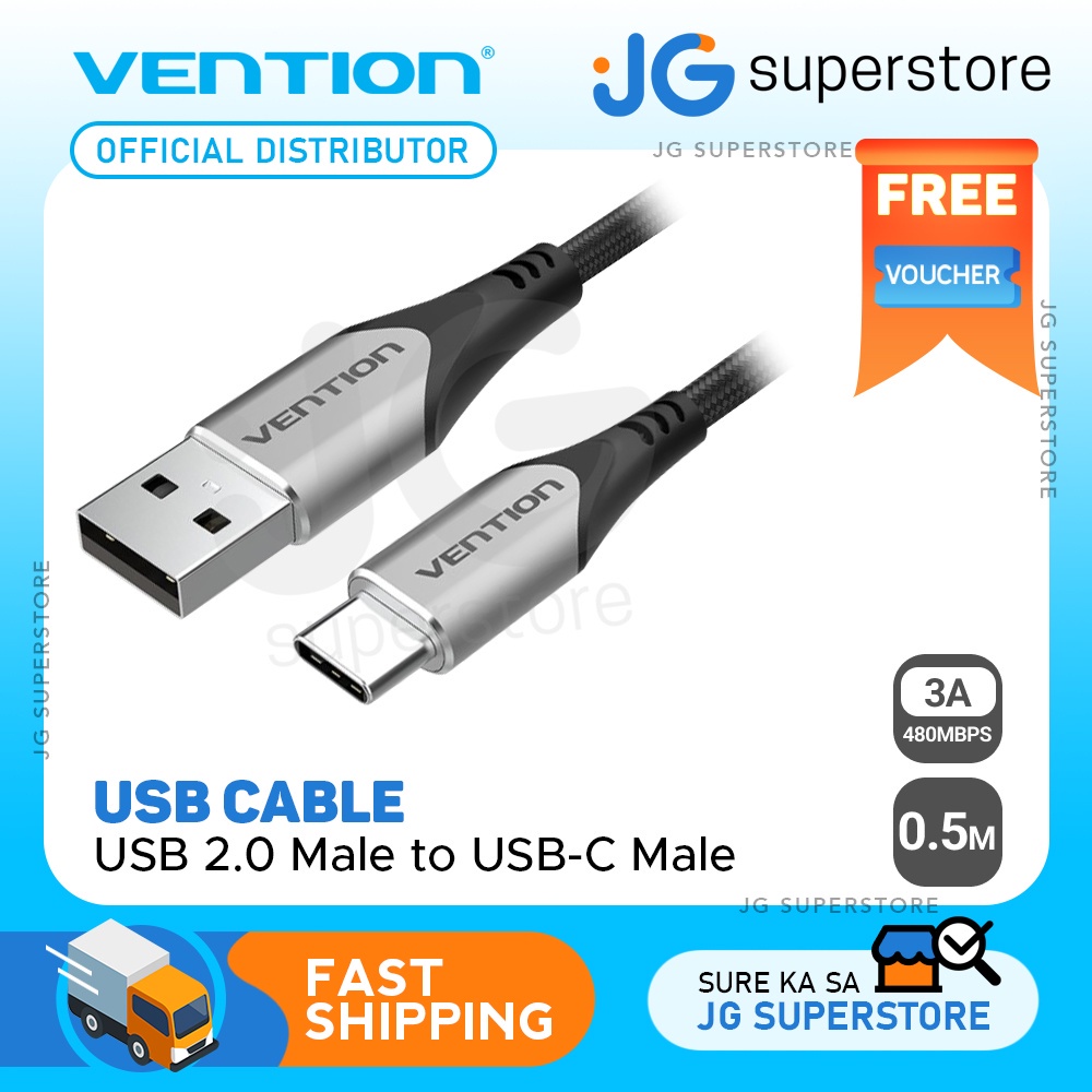 Vention Cotton Braided USB 2 0 A Male To C Male 3A USB Cable 480Mbps