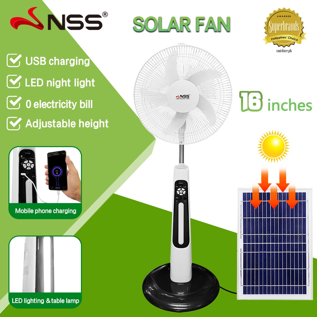 NSS Solar Fan With Panel 16 Solar Electric Fan Rechargeable Fan Dual