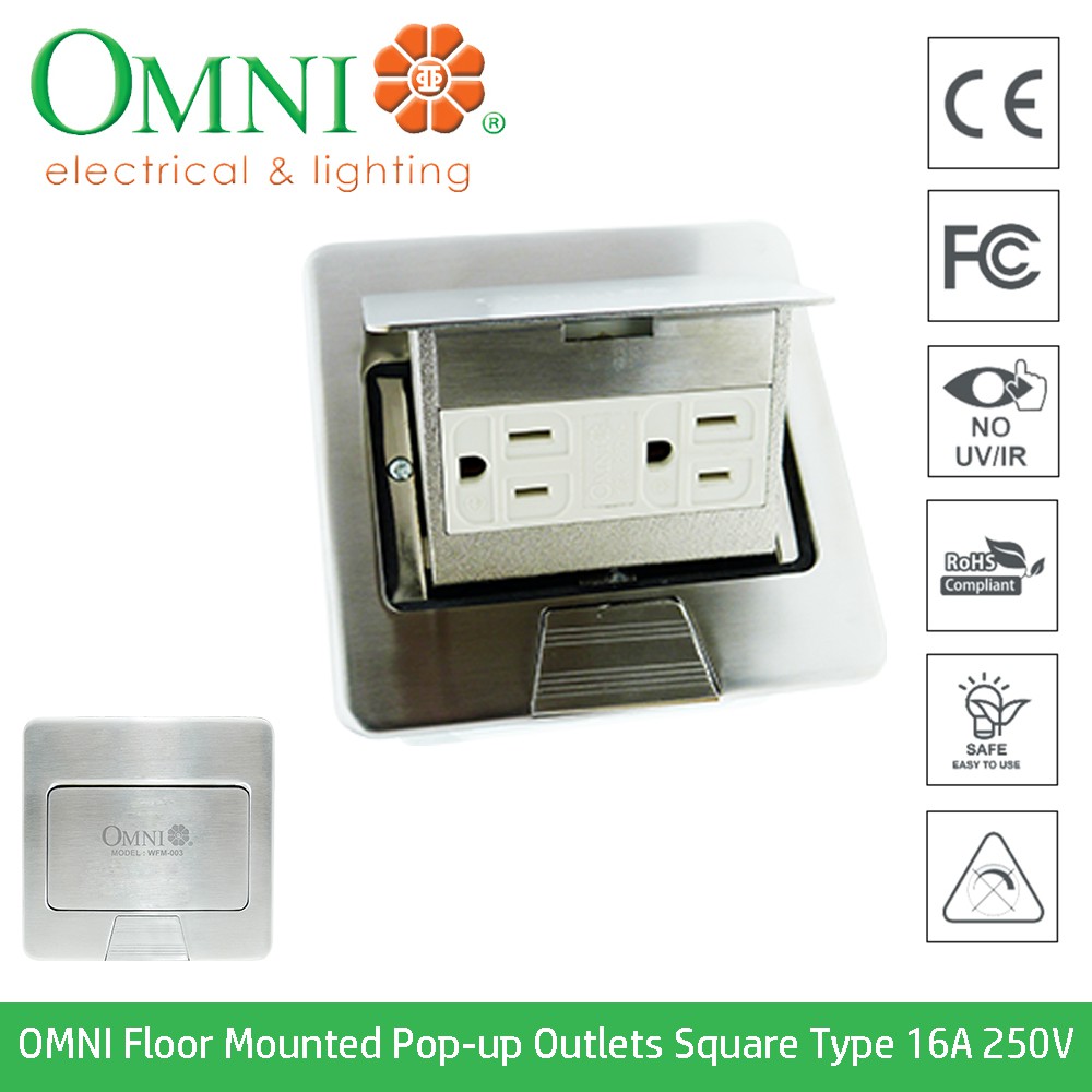 OMNI Floor Mounted Pop Up Outlets Square Type 16A 250V Duplex Outlet