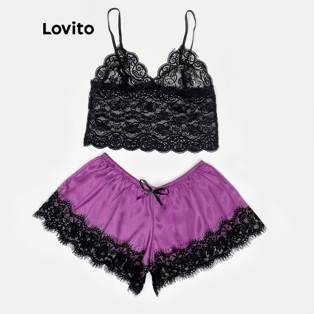 Lovito Sexy Lace Lingerie Bra And Panty Set For Women L Dark