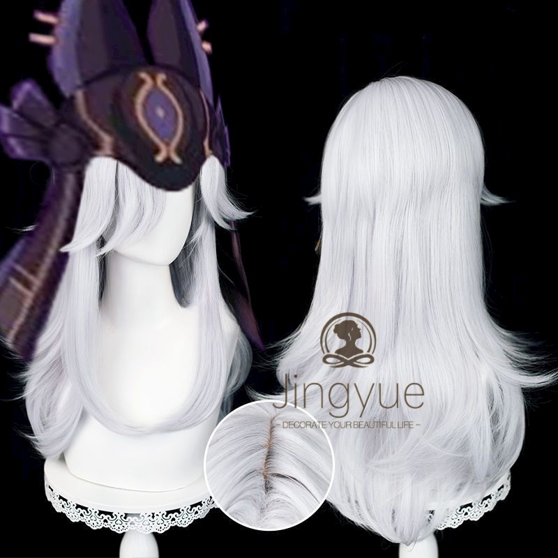 Jingyue Genshin Impact Cyno Cosplay Wig 62cm Long White Hair Heat