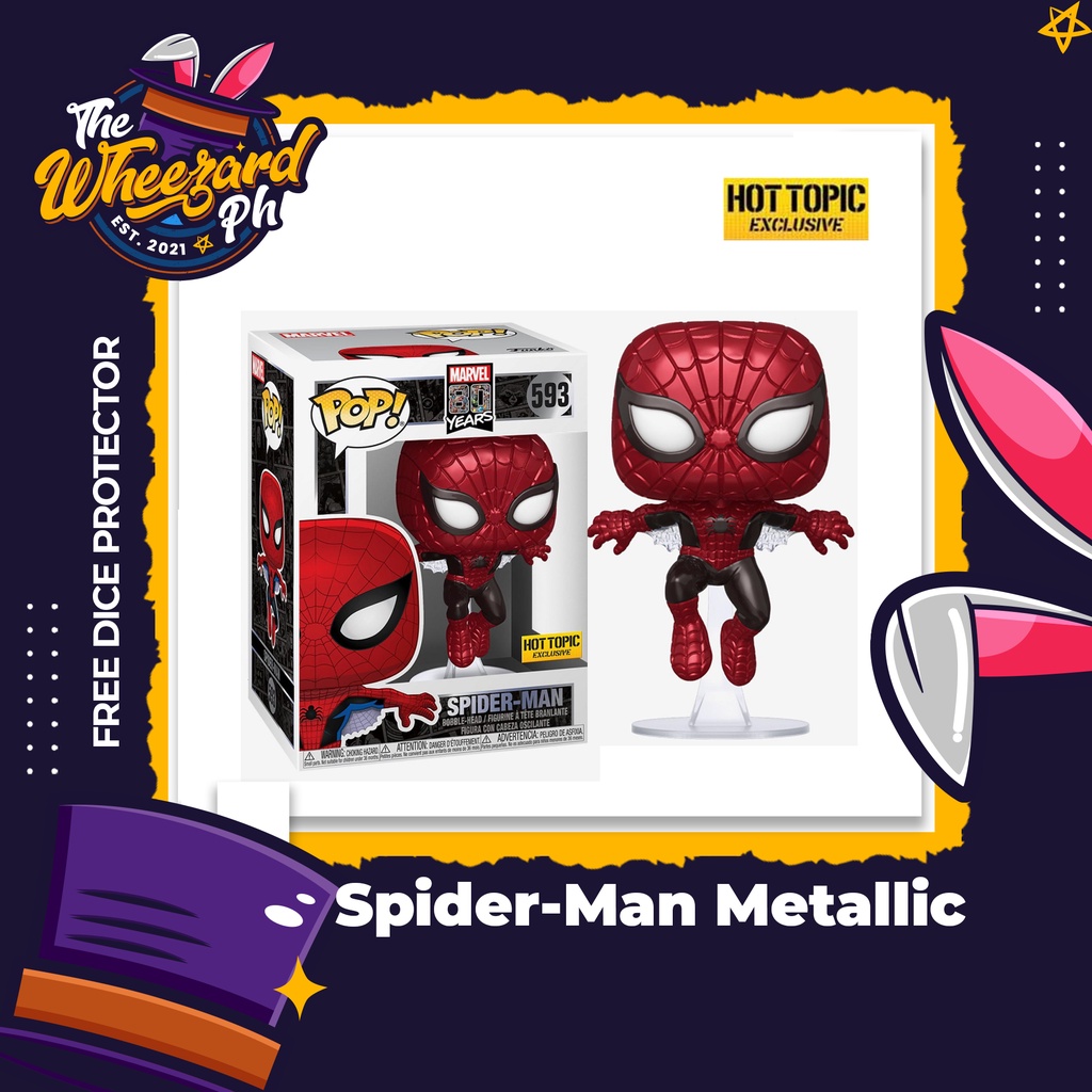 Funko Pop Marvel Spider Man Metallic Hot Topic Th Anniversary With DICE Protector