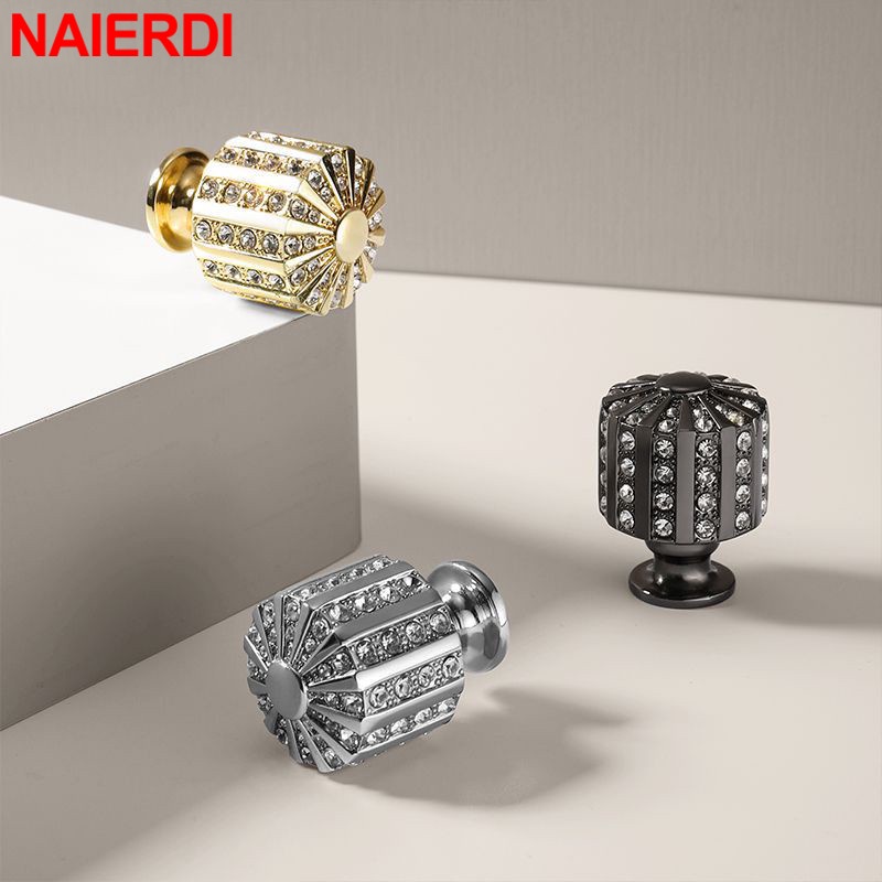 Naierdi European Luxury Diamond Crystal Handle Bright Gold Zinc Alloy