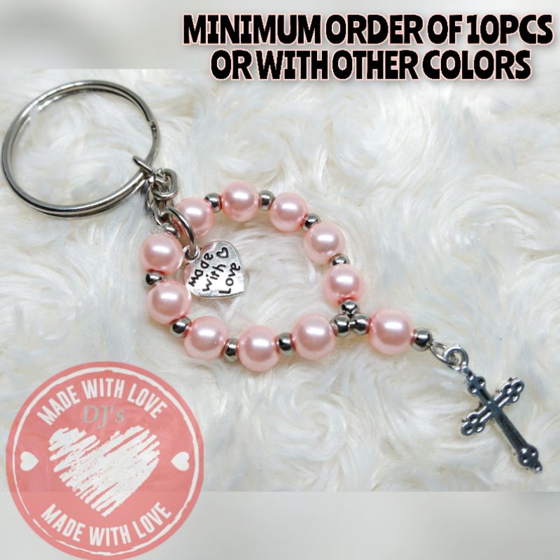 Keychain Mini Rosary Light Pink Pearl Souvenirs Baptismal Birthday