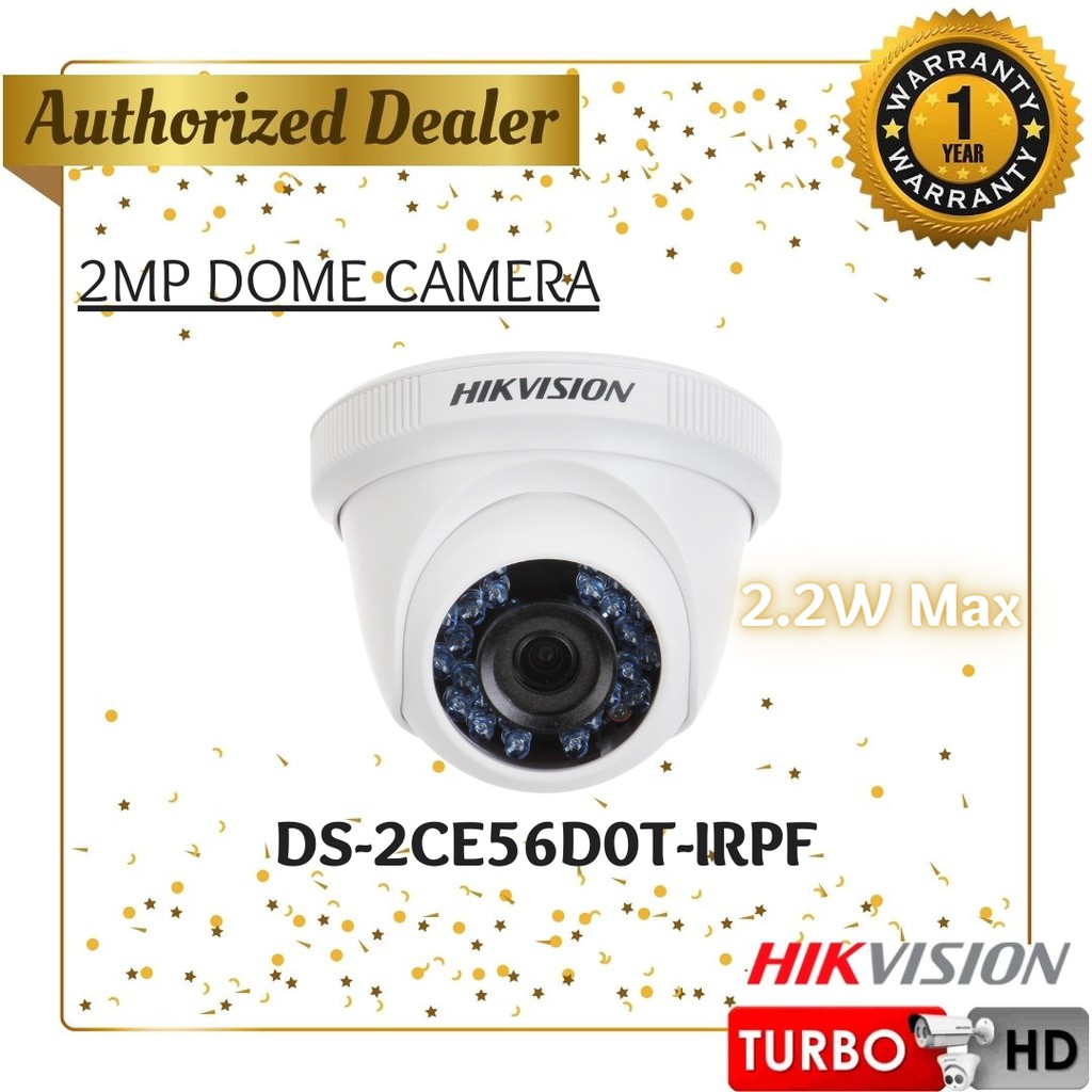 Hikvision DS 2CE56D0T IRPF 2MP 2 2W MAX 1080p Indoor Fixed Turret Dome