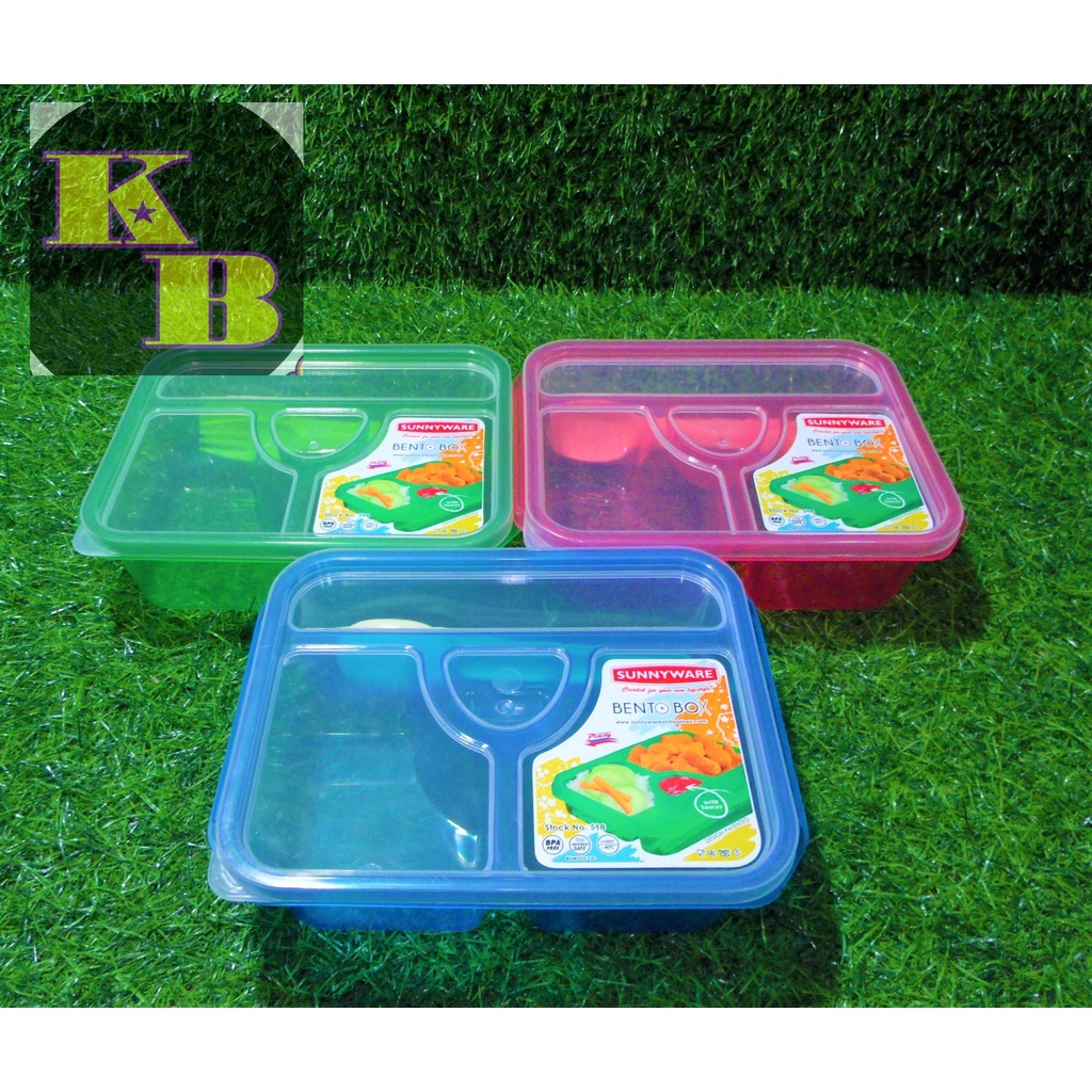 518 Sunnyware Bento Box W Sauce Pocket Spoon Fork 2 Sizes