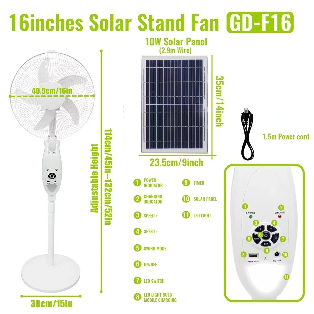 Gdlite Inch Ac Dc Dual Power Rechargeable Stand Fan Solar Fan With