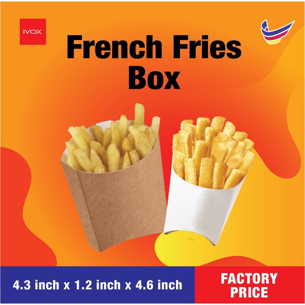 White Kraft French Fries Box Packaging Packing Box Disposable French