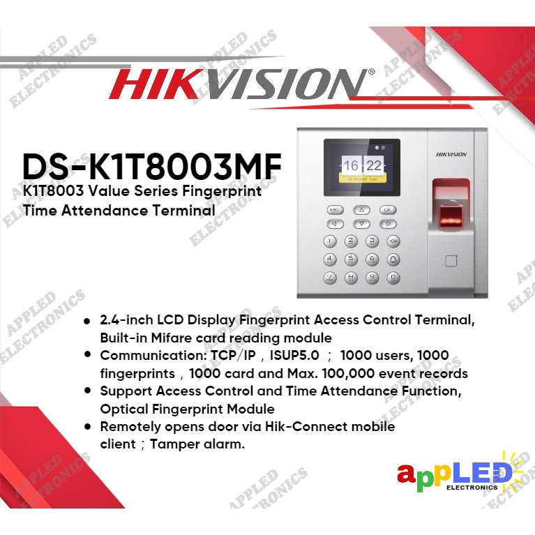 Hikvision DS K1T8003MF Fingerprint And MiFare Card Time Attendance