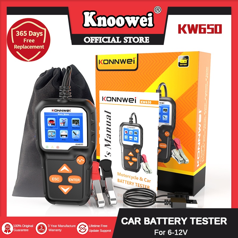 KONNWEI KW650 Car Motorcycle Battery Tester 12V 6V Battery System