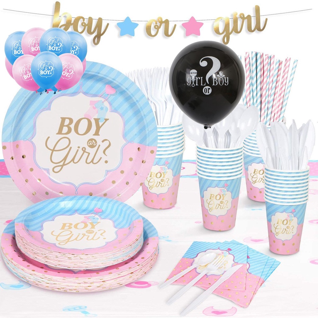 Gender Reveal Disposable Tableware Set Boy Or Girl Plate Napkin Gender