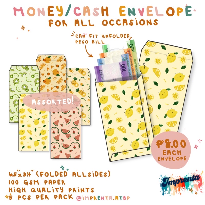 5pcs MONEY CASH ENVELOPE AMPAO ANGPAO FRUITY By Imprenta Atbp