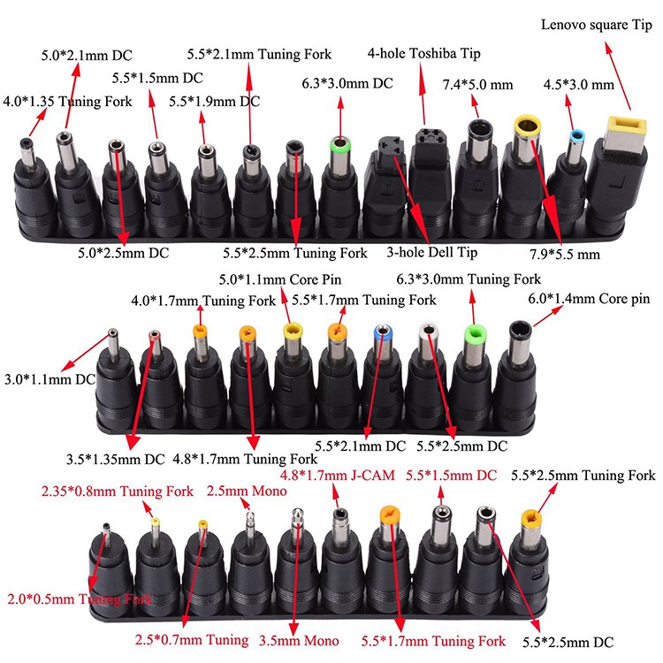 34pcs Universal Power Adapter AC DC Jack Charger Connector Plug For