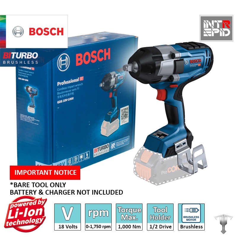 Bosch GDS 18V 1000 Professional BiTurbo Brushless Cordless 1 2 Impact