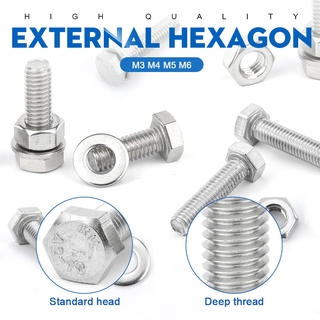 Nindejin External Hex Hexagon Head Screw Set Stainless Steel M M M