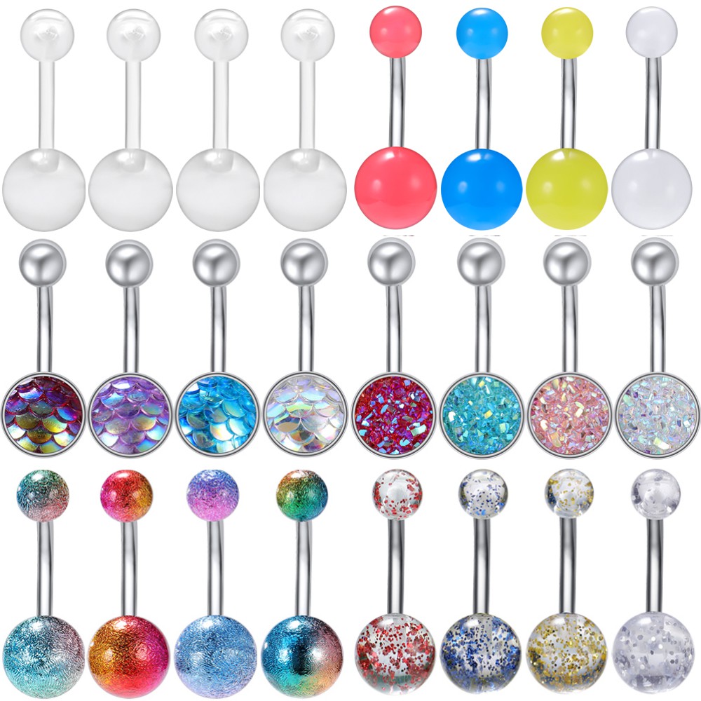 14g Belly Button Rings Multicolor Navel Rings Jewelry 4 Pcs Lot