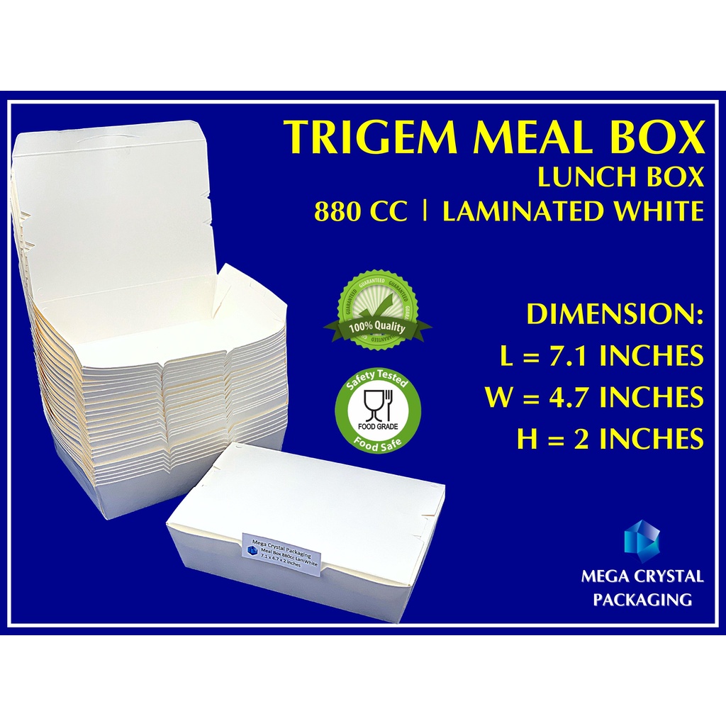 Trigem Meal Box 880 Cc Laminated White 25 Pcs Per Box Lunch Box