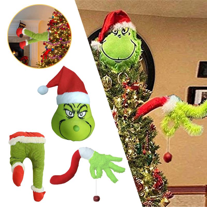 Decorations Grinch Christmas Furry Green Grinch Leg Head Ornament