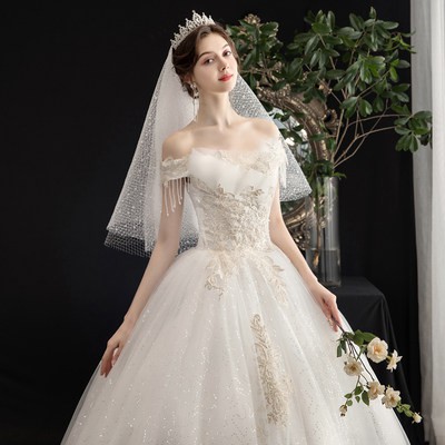 Light Main Wedding Dress 2020 New Bride Temperament Word Shoulder Line