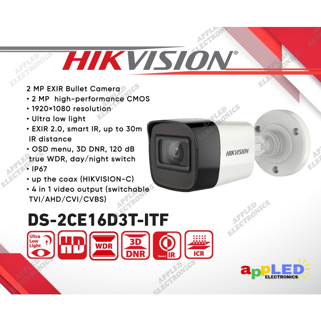 Hikvision DS 2CE16D3T ITF 2MP 1080P Ultra Low Light Bullet Analog