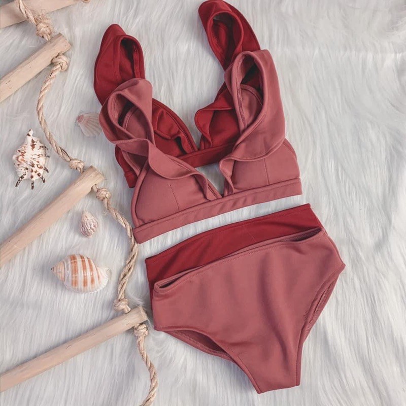 TWO PIECE RUFFLE BIKINI CUT SEXY HIGH CUT BIKINI SET Shopee Philippines