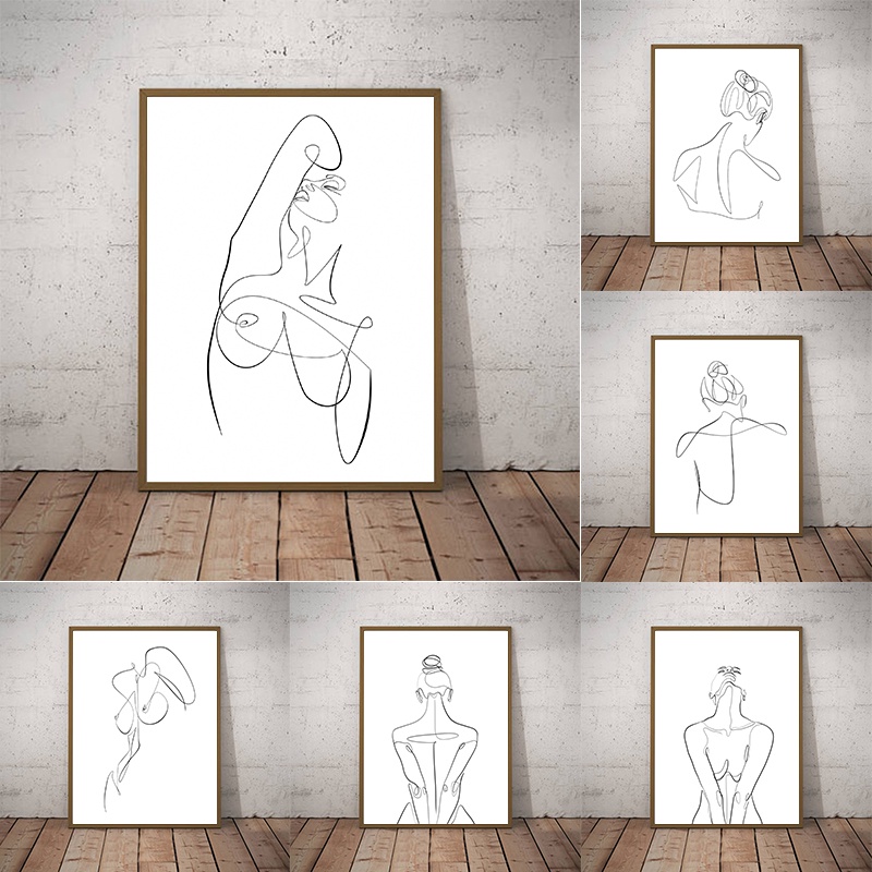 Woman Body One Line Drawing Canvas Painting Abstract Female Figure Art