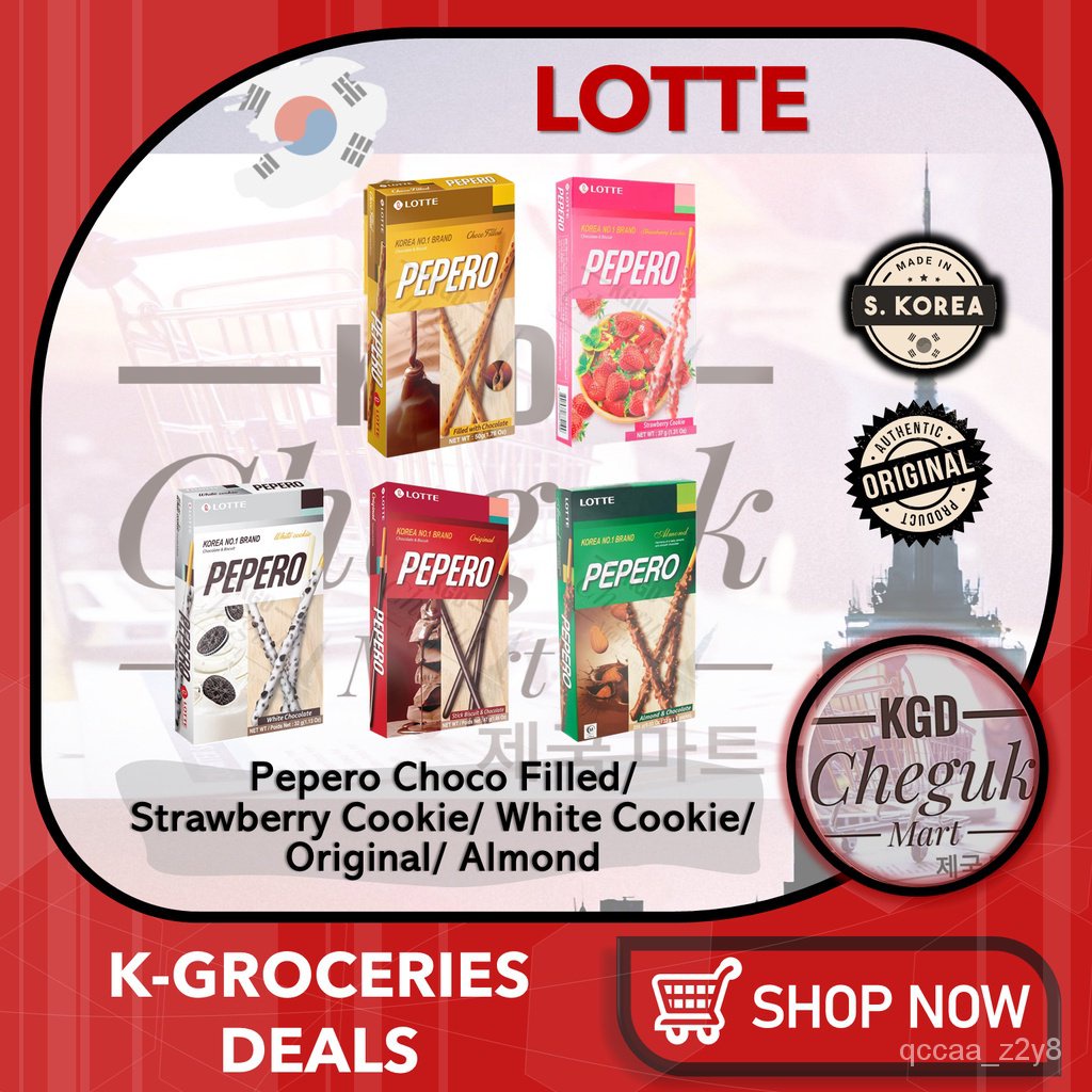 Lotte Pepero Strawberry Cookie White Choco Almond Original Nude Korean