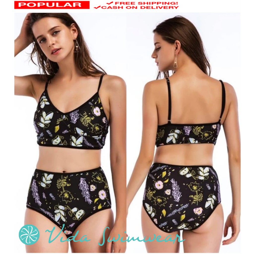 Sexy High Waist Two Piece Swimwear Floral Print Pc Bikini Shopee