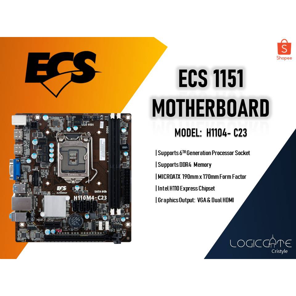 ECS LG H110M Motherboard Support 6th Gen Only Intel Processor 1151