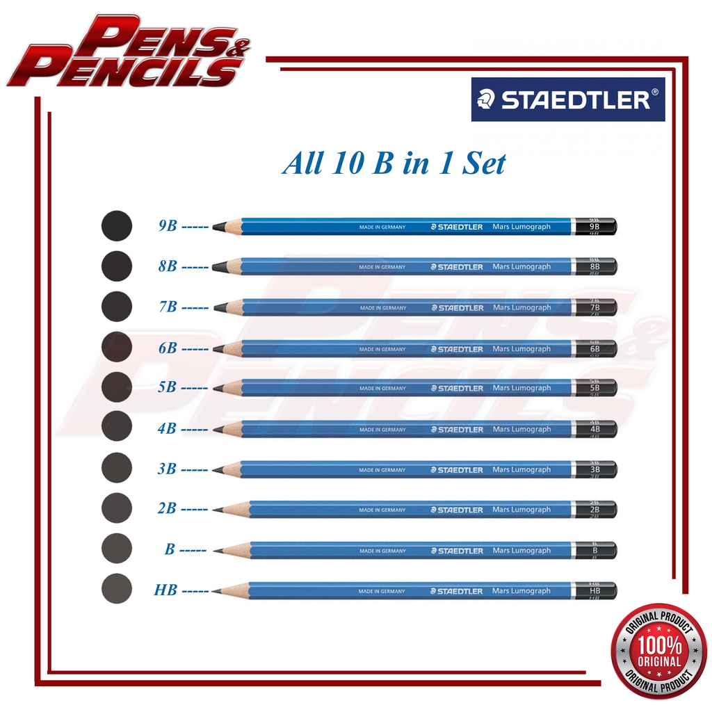 STAEDTLER Mars Lumograph Pencils Set Box 12 Pcs 12 Degrees Set