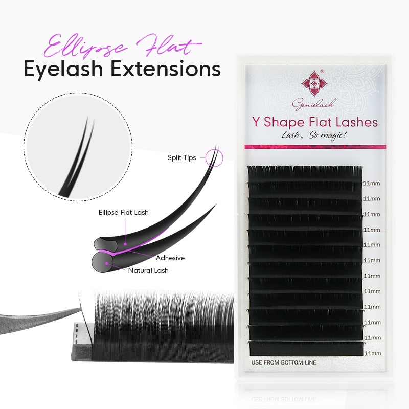 Genielash Flat Individual Eyelashes C D Black Matte Ellipse