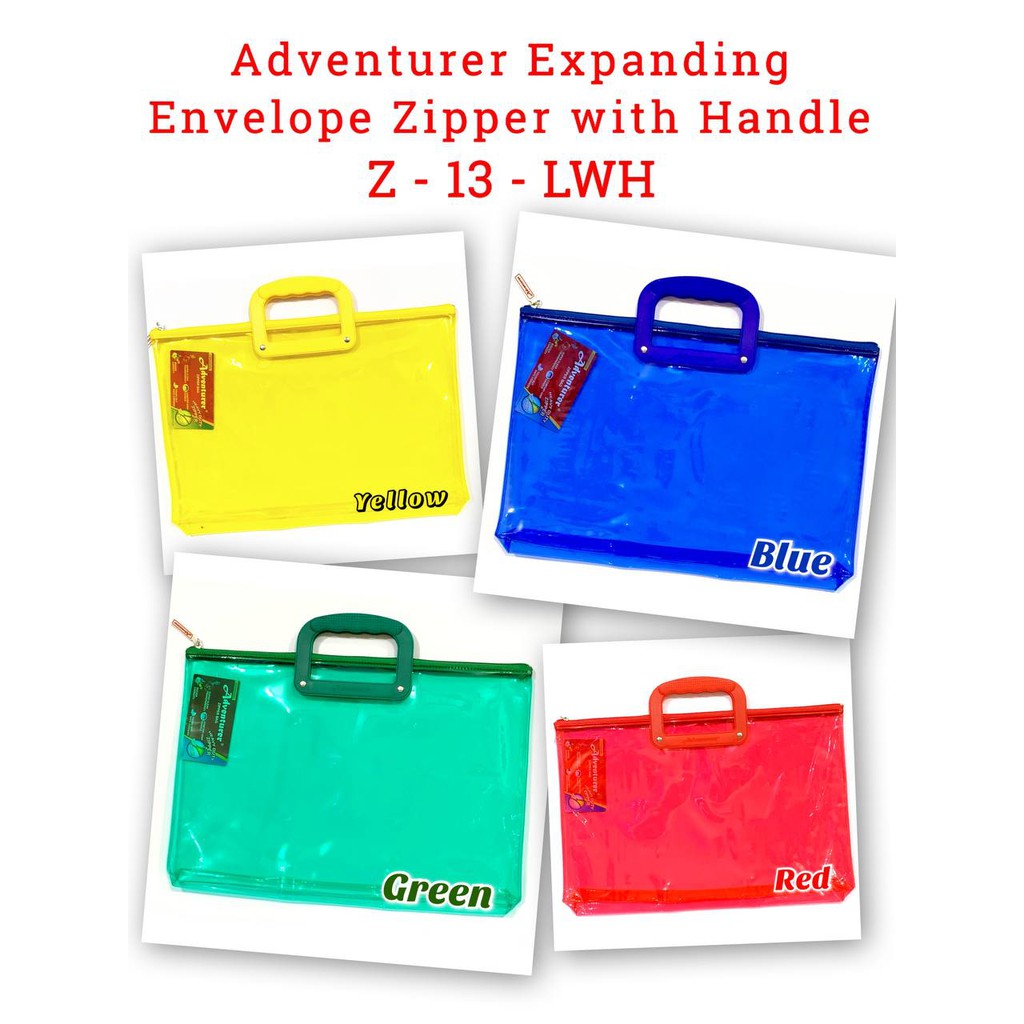 Adventurer Expanding Plastic Colored Envelope Zipper With Handle Z