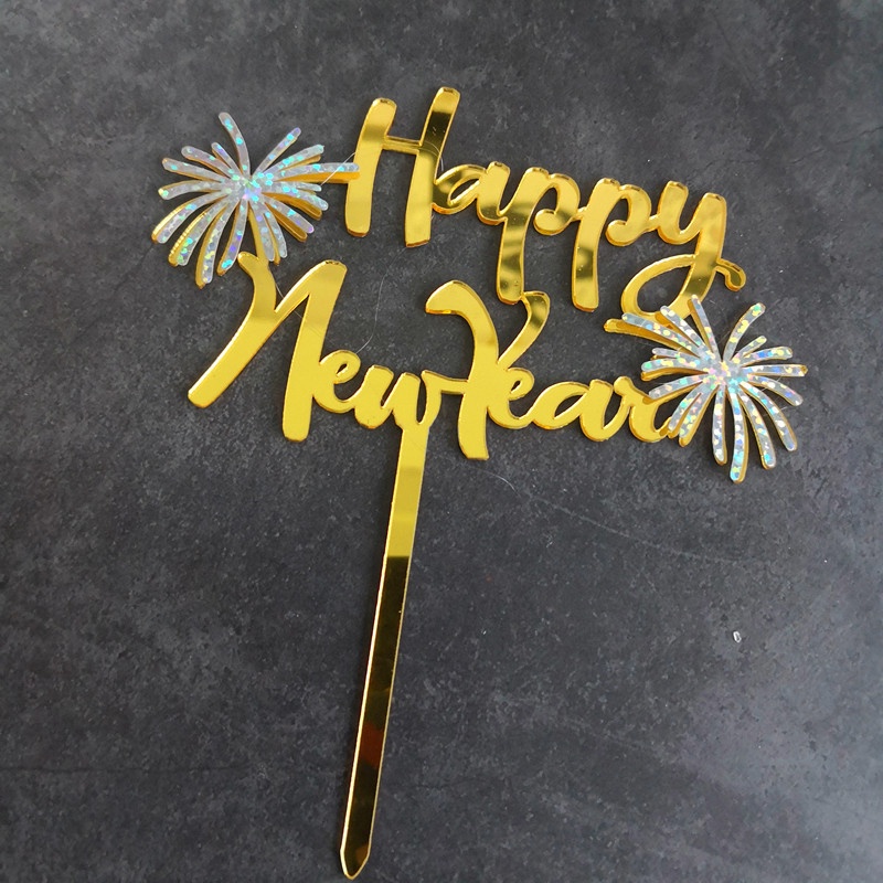 Hello 2024 Cake Topper Happy New Year Acrylic Cake Topper Golden Decor