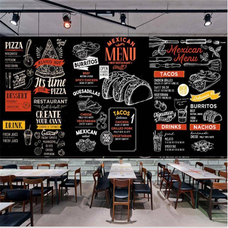 Modern Burgers Restaurant Home Decor Wall Paper 3D Blackboard Western