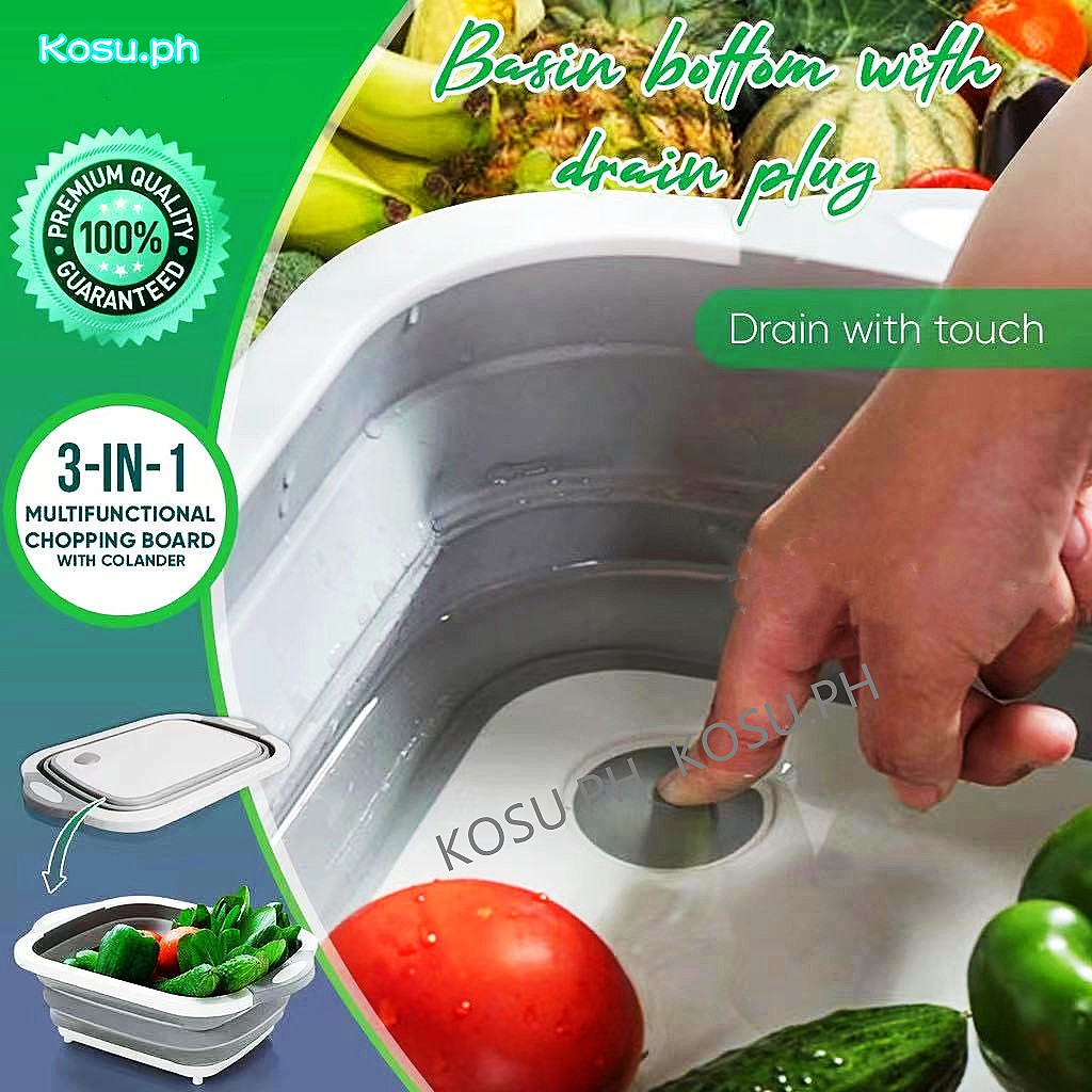 In Collapsible Foldable Chopping Board With Colander Storage Basket