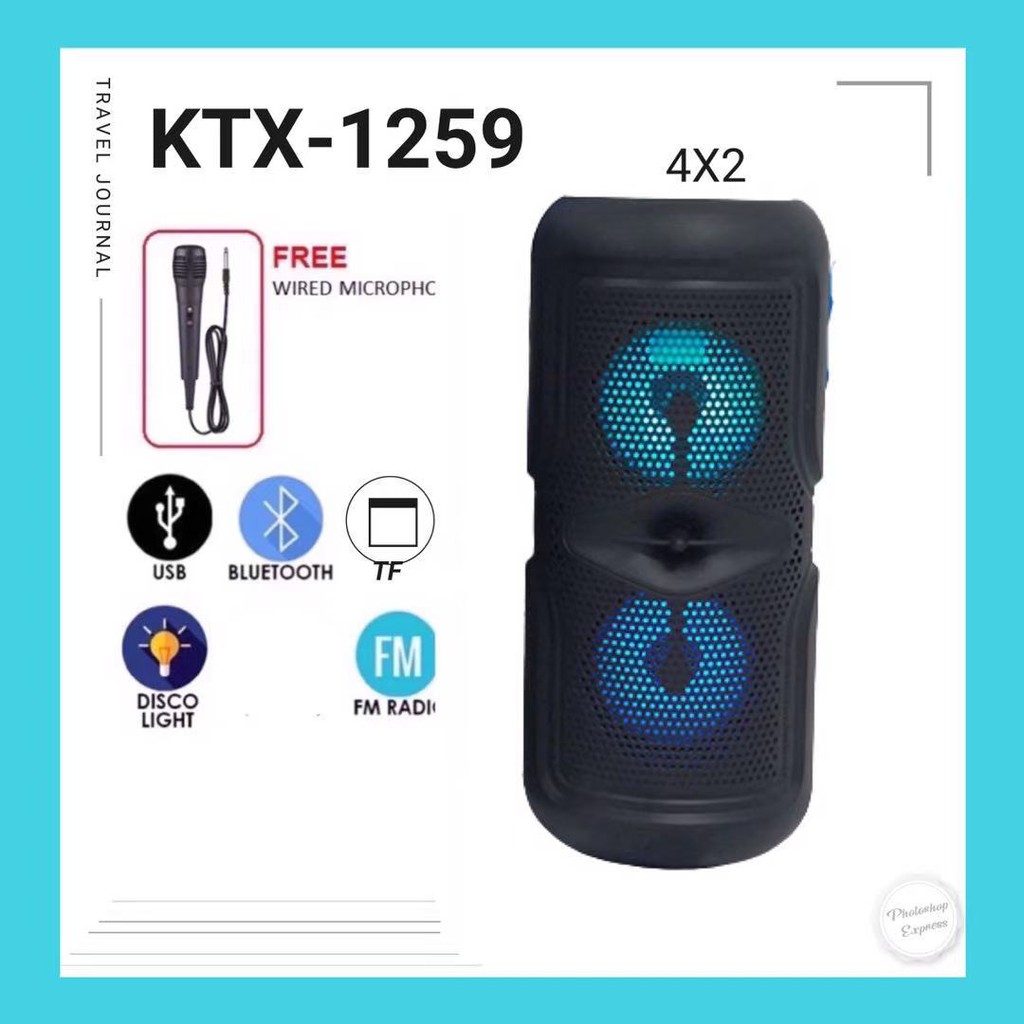 KTX 1259 Bluetooth Speaker With Free Mic Karaoke Portable Super Bass