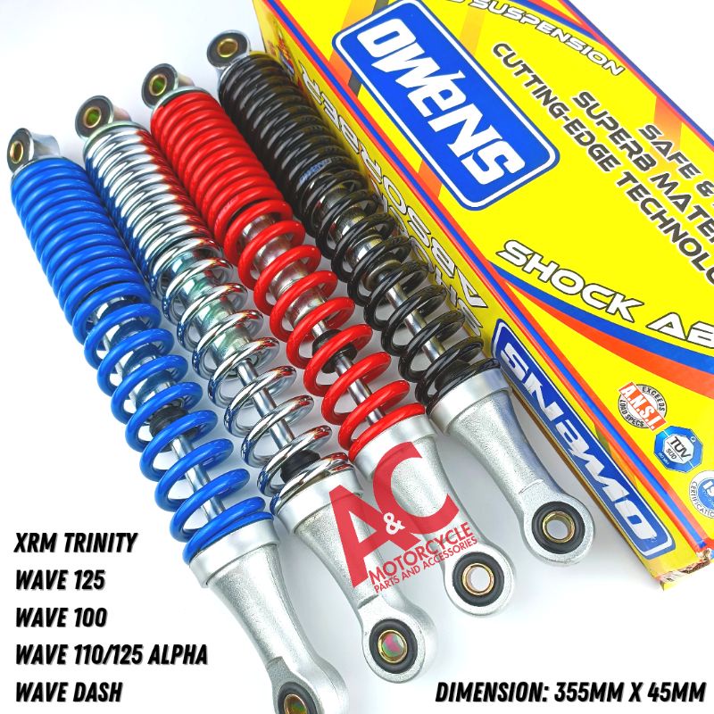 Wave 125 XRM Trinity Owens Rear Shock Absorber 355mm Pair Shopee