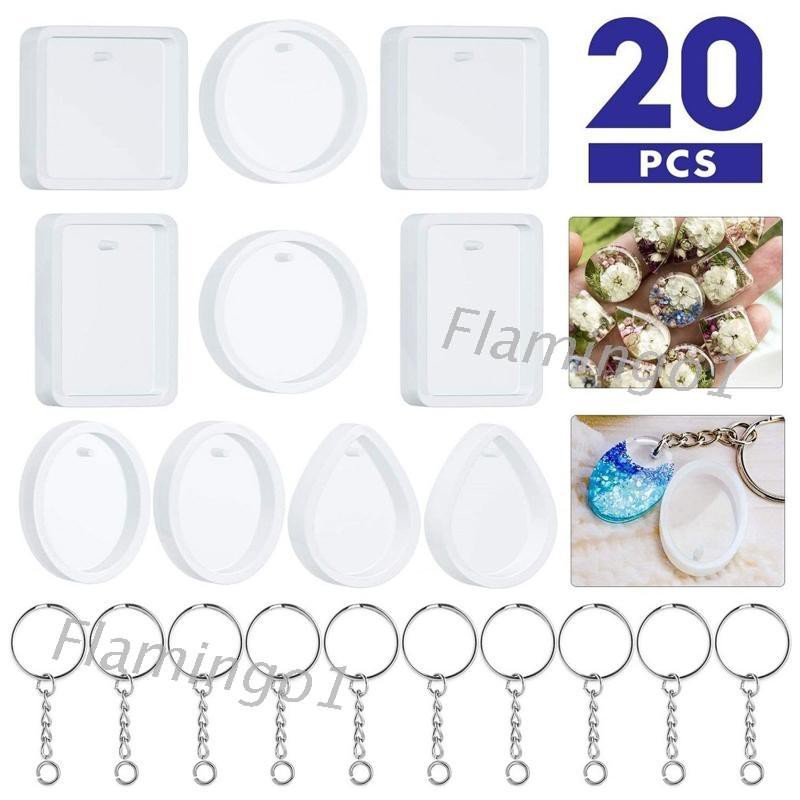 FLGO 20Pcs Set Crystal Epoxy Resin Mold Keychain Pendant Casting