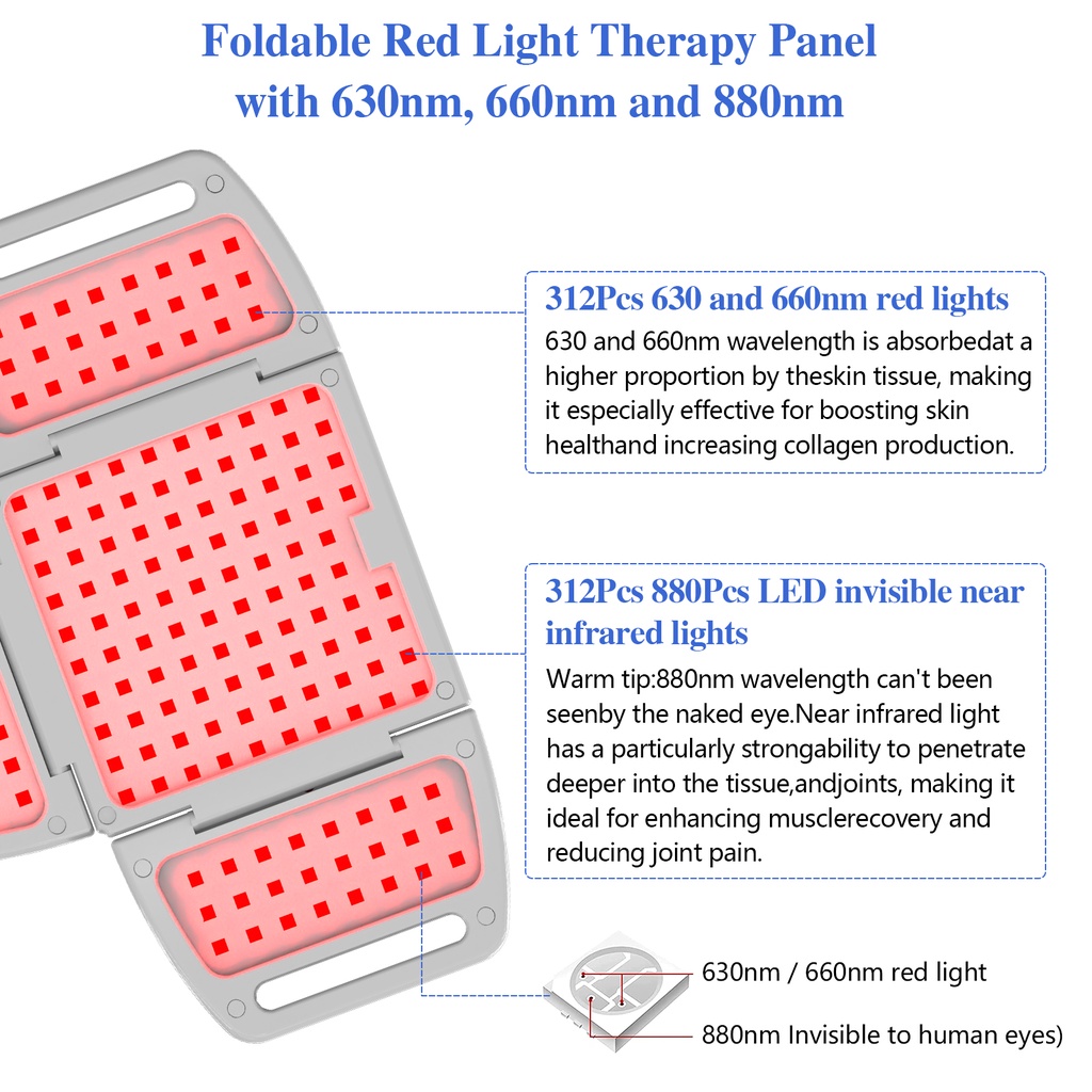 Kts Red Light Therapy Device Near Infrared Nm Nm Leds Folding