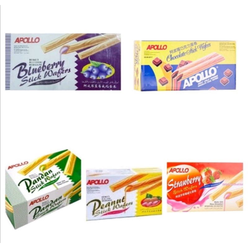 Apollo Wafer Sticks Chocolate Strawberry Blueberry Pandan Box Of 30s