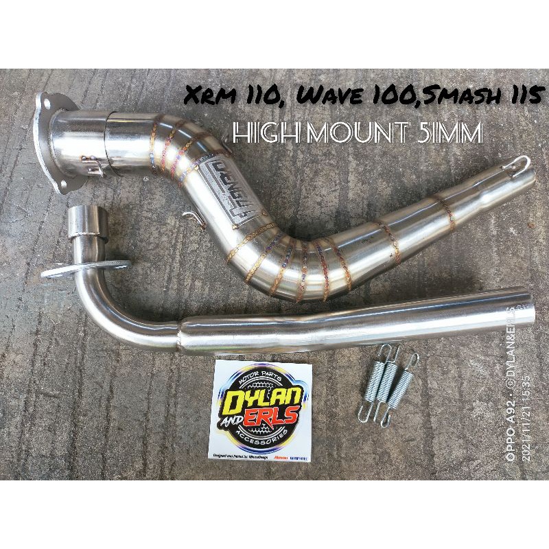 STAINLESS BIG ELBOW HIGH MOUNT 51MM FOR XRM 110 WAVE 100 SMASH 115