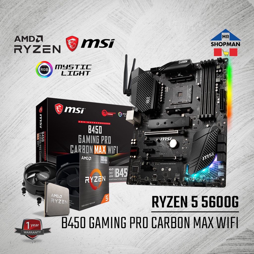 AMD Ryzen 5 5600G Processor With MSI B450 Gaming Pro Carbon Max Wifi