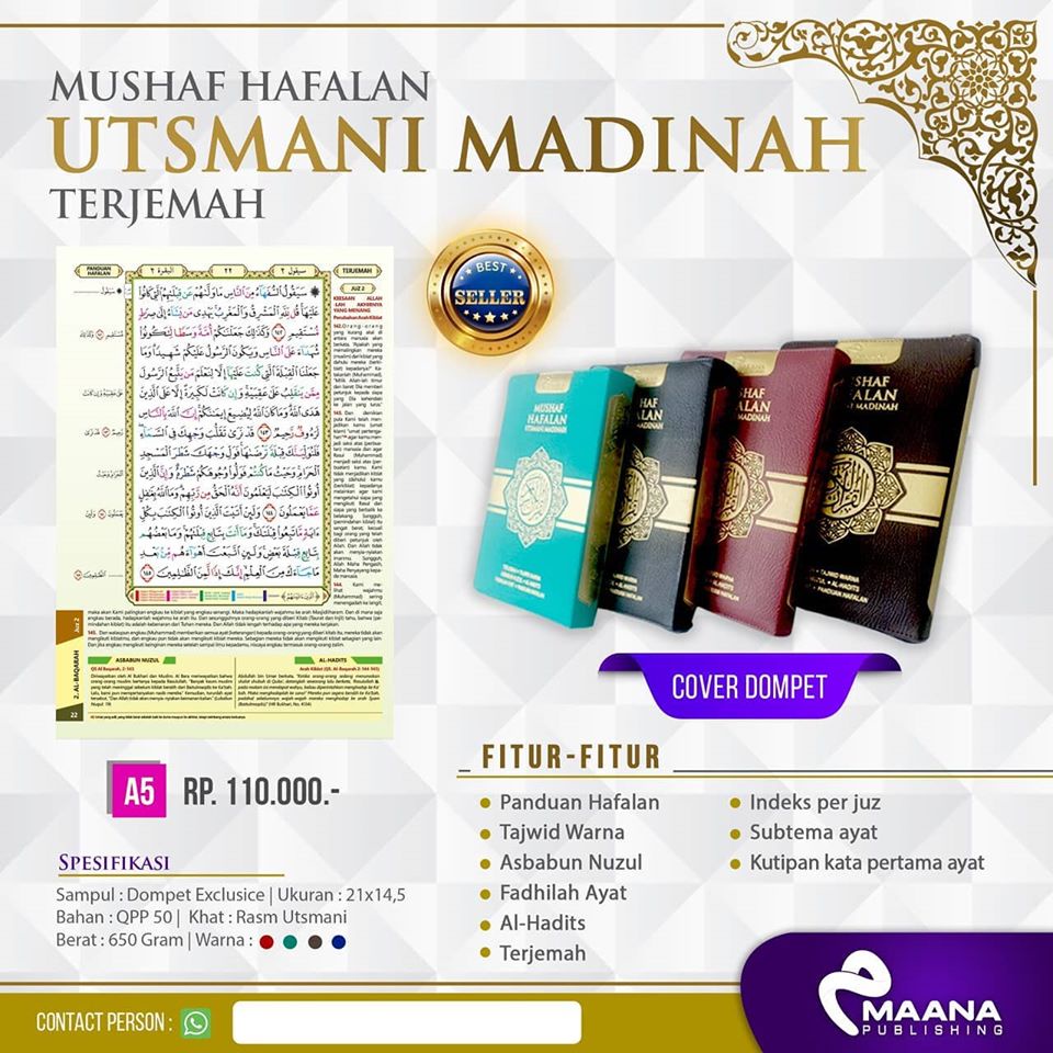 Mushaf Uthman Medina Al Quran Memorizing Tajwid Translation Color A