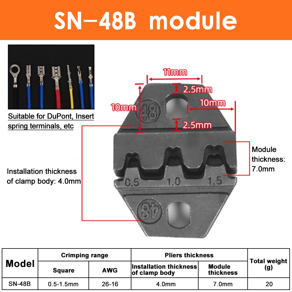 SN Crimp Pliers Jaws Plug Tube DuPont Insulated Non Insulated Terminals