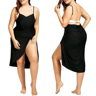 Summer Beach Sexy Women Solid Color Plus Size Wrap Dress Sun Protection